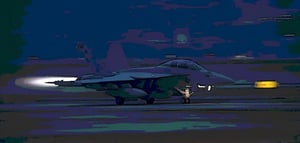 Masterpiece, high definition animation, ultra high definition rendering, F18 fighter jet taking off from the runway at night