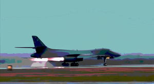 Masterpiece, high definition animation, ultra high definition rendering, B1 bomber taking off from the runway