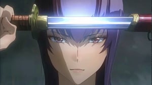 Masterpiece, high-definition animation, super high-definition rendering, (One woman), Japanese sword in front of face, (Brown hair), Long bangs, (Pretty face), Smiling, Pink lips