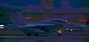 Masterpiece, high definition animation, ultra high definition rendering, F18 fighter jet taking off from the runway at night