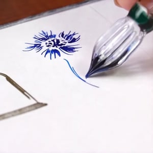 Masterpiece, high-definition animation, ultra-high-definition rendering, blue flower written with glass pen