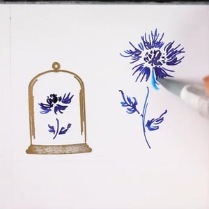 Masterpiece, high-definition animation, ultra-high-definition rendering, blue flowers drawn with a brush pen