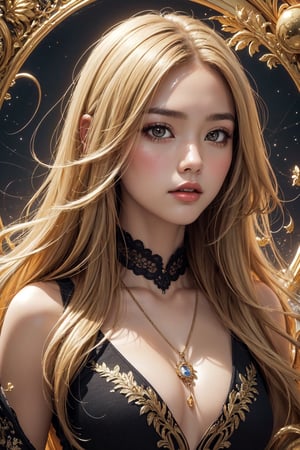 (masterpiece, top quality, best quality, official art, beautiful and aesthetic:1.2), (1girl), (()blonde hair, brown eyes, long hair)extreme detailed,(fractal art:1.3),colorful,highest detailed,zoomout,asian girl,perfecteyes