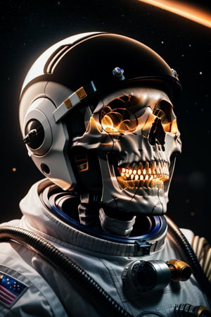 absurdres, intricate details, masterpiece, best quality, high resolution, 8k, (skeleton in astronaut spacesuit:1.2), (skull:1.3), (broken helmet:1.4), (colored light bulbs:1.3), spacesuit, lunar surface, craters, black sky, stars, shot on camera Canon 1DX, 50 mm f/2.8 lens, raw, by Paul Žižka