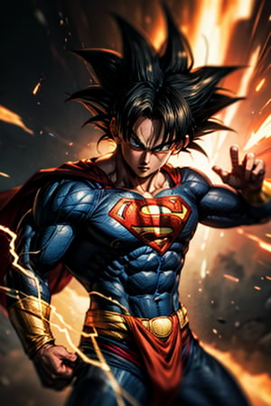 Goku fuses with Superman, ki, charging