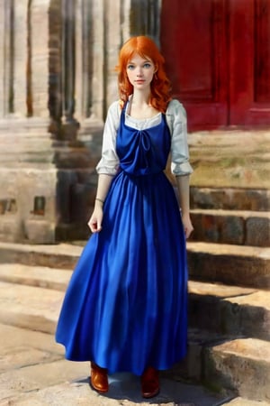 ginger young woman wearing a sleveless dress,photorealistic