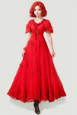 Mujer pelirroja con vestido rojo,red dress