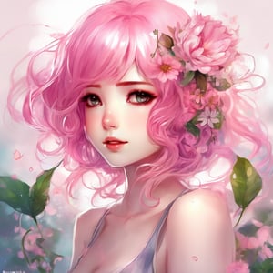 

a girl with pink hair and a flower in her hair, an anime drawing by Yuumei, trending on pixiv, synchromism, anime, irridescent, anime aesthetic