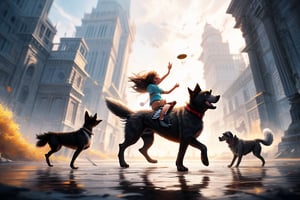 a group of girls and a dog playing with a frisbee, a stock photo by Ambreen Butt, reddit, verdadism, furaffinity, hd, ultra hd,1 girl,no_humans