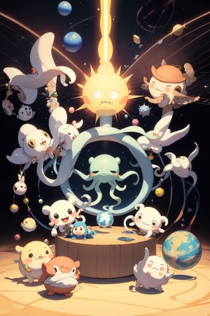 solar system. octopus. kawaii. 