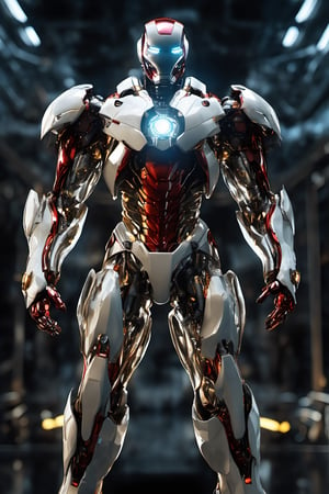 anatomically correct a bio mechanical venom style ironman ,full length shot, made of White transparent glass , transparent body, (extremely detailed face, full body, look at viewer),carbon fiber texture, carbon fiber, soft bright background, shine, subsurface scattering, transparent, glow, bloom, jellyfish, coral, Bioluminescent liquid, volumetric light, tube, 3d style,cyborg style,Movie Still,Leonardo Style,cyborg,Film Still,Cinematic,mecha