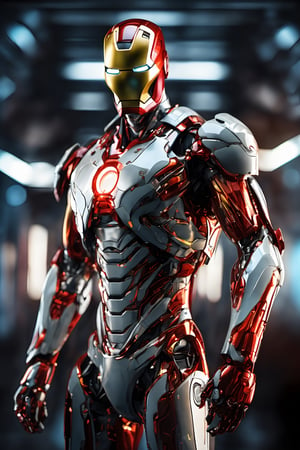 anatomically correct a bio mechanical x-man style ironman ,full length shot, made of White transparent glass , transparent body, (extremely detailed face, full body, look at viewer),carbon fiber texture, carbon fiber, soft bright background, shine, subsurface scattering, transparent, glow, bloom, jellyfish, coral, Bioluminescent liquid, volumetric light, tube, 3d style,cyborg style,Movie Still,Leonardo Style,cyborg,Film Still,Cinematic,mecha