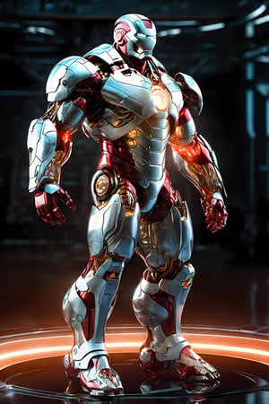 anatomically correct a bio mechanical hulk style ironman ,full length shot, made of White transparent glass , transparent body, (extremely detailed face, full body, look at viewer),carbon fiber texture, carbon fiber, soft bright background, shine, subsurface scattering, transparent, glow, bloom, jellyfish, coral, Bioluminescent liquid, volumetric light, tube, 3d style,cyborg style,Movie Still,Leonardo Style,cyborg,Film Still,Cinematic,mecha