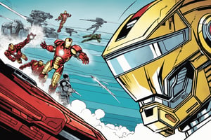 comic assaultron, {prompt} graphic illustration, ironman ,comic art, graphic novel art, vibrant, highly detailed