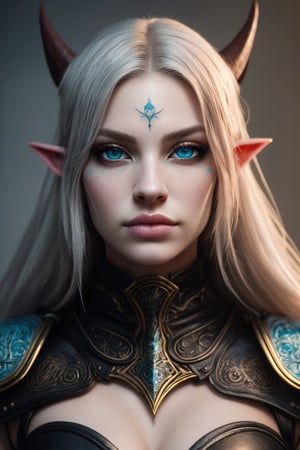 best quality, highres, masterpiece, detailed painting, captivating dark elf, mesmerizing ice blue eyes, delicate white tattoo with intricate dots on her face, long flowing hair in white with wisps of light pink and pale teal, ethereal appearance, leather strapped armor, fierce yet elegant warrior spirit, stunning combination of colors, incredibly detailed image, immersive high-quality resolution, intricate nuances of the dark elf's features, meticulous craftsmanship, attention to detail, brings the dark elf to life, captivates viewers, sheer artistry, brilliance