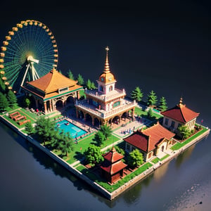best quality,(masterpiece:1.1),amusement park,isometric view,high resolution,,detailed details,simple background,