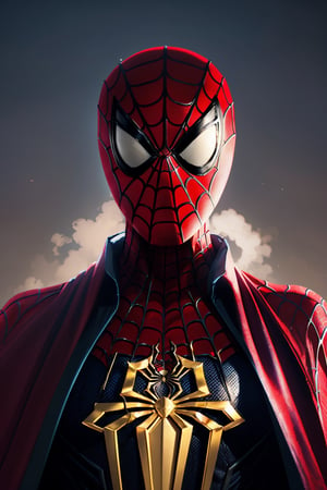 A breathtaking 8K photorealistic concept art masterpiece, (Spiderman in a striking black and red suit, unmasked, with a crimson cape billowing gracefully:1.3), Against a highly detailed night cityscape, captured with perfect composition and sharp focus, (A cinematic vision of artistry:1.3), Bathed in soft, natural volumetric lighting, the chiaroscuro effect enhancing the intricate details of the suit, (A true award-winning photograph:1.3)