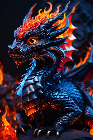 (best quality,8K,highres,masterpiece), ultra-detailed, (super colorful, lava-style) illustration of a Baby Dragon with a fiery and molten appearance. This dragon exudes a radiant glow as if forged from flowing lava, with vibrant, swirling shades of red, orange, and yellow covering its body. Its scales and features resemble molten rock, and its eyes gleam with an intense black ember. The dragon sits proudly on a simple white background, its tail and wings crafted from molten lava-like patterns. This stunning composition captures the essence of a unique and fantastical creature, combining elements of dragon and lava in a mesmerizing fusion of colors and form.