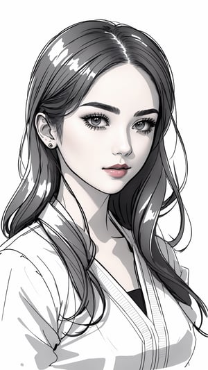 Woman, b/w outline art, full white, white background, coloring style, Sketch style, Sketch drawing