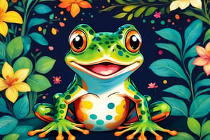 A silly frog with a wallpaper background in a portrait style. The frog's eyes are cartoonishly large and expressive, with a mischievous twinkle. Its vibrant green skin is covered in whimsical patterns, resembling the design of a lively wallpaper. The frog has a wide smile, showcasing its tongue playfully poking out. The portrait captures the essence of the frog's playful and silly nature. The artwork is created in a medium that combines digital illustration and traditional painting techniques. The image quality is of the highest standard, with ultra-detailed textures and vibrant colors. The artwork showcases a mix of realism and a touch of fantasy, emphasizing the frog's charming and whimsical characteristics. The color palette is vibrant and playful, with a mix of bright greens, warm yellows, and pops of contrasting colors. The lighting is soft and diffused, highlighting the frog's features while creating a warm and inviting atmosphere.