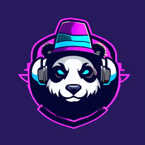 gaming logo design,  an image of a panda wearing headphones and a hat