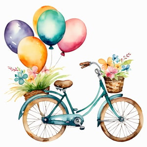 AiArtV,Happy Easter,colorful,easter theme,watercolor,clipart, a bicycle with balloons attached to the back