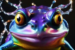 silly, frog, wallpaper, portrait, (best quality, 4k, 8k, highres, masterpiece:1.2), ultra-detailed, (realistic, photorealistic, photo-realistic:1.37), colorful, playful lighting, detailed eyes and face, comical expression, dark background, surreal, fun, concept artists