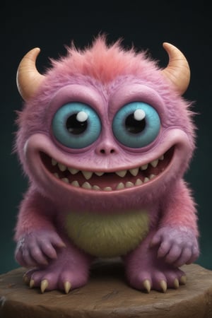 (best quality,8K,highres,masterpiece), ultra-detailed, capturing the whimsical essence of a cute, tiny monster with a distinctly creepy smile. This creature, while small in stature, boasts an array of vibrant colors and textures, making it stand out with its unique charm. Despite its eerie grin, there's an undeniable allure to its appearance, blending elements of the adorable with the slightly unsettling. The monster's eyes sparkle with mischief, suggesting a playful nature behind its unnerving smile. Its skin is highly textured, showcasing an array of soft, pastel shades that contrast with the darker, more mysterious tones of its grin. The background is deliberately blurred, focusing attention on the creature's expressive face and the intricate details that define its character. This portrayal combines the innocent with the eerie, inviting viewers into a world where even the smallest monsters carry a mix of cuteness and mystery.