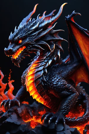 (best quality,8K,highres,masterpiece), ultra-detailed, (super colorful, lava-style dragon) portrayal of a baby dragon crafted from molten lava and fiery hues. This enchanting creature is depicted with a joyful smile, gazing at the viewer with its black eyes. It sits gracefully on a white-hot, simple background that radiates intense heat. The dragon's entire body is composed of flowing lava, featuring intricate details of its tail, wings, and head wings, all ablaze with vibrant, swirling colors reminiscent of molten rock. This unique fusion of elements creates a breathtaking and mesmerizing lava-style dragon, a truly fantastical creature born from the heart of a volcanic eruption.