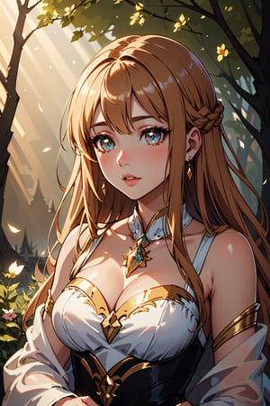(best quality,4k,8k,highres,masterpiece:1.2),ultra-detailed,realistic,sharp focus,professional,vivid colors,bokeh,impressionism,soft pastels,pastoral,glowing colors,ethereal lighting,glamorous,serene atmosphere,a girl with fair skin and flowing hair,sparkling eyes,rosy cheeks,supernatural elements,enchanted forest,magical creatures,dreamy clouds,ethereal dress,delicate flowers,dusty sunbeams, golden hues,mystical ambiance,enchanted atmosphere,