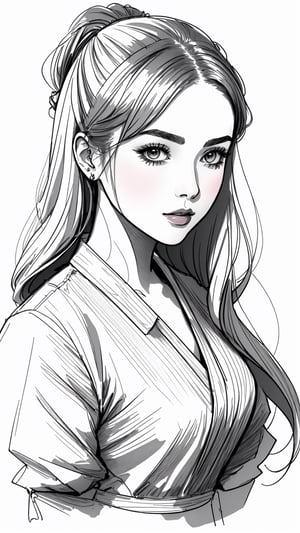 Woman, b/w outline art, full white, white background, coloring style, Sketch style, Sketch drawing