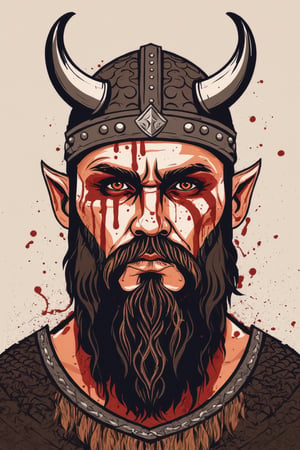 AiArtV, Flat Illustration, Vector Illustration, viking warrior, man, warrior face paintings and blood, detailed eyes, professional, portrait