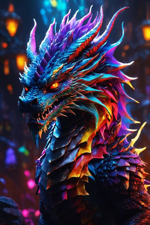 AiArtV, Dragon, (best quality, 8K, highres, masterpiece), ultra-detailed, (photorealistic, cinematic), illustration painting of a luminous and enchanting bad guy undead/human-like creature with vibrant and dynamic anime-style colors. The creature, with dark, colorful hair, strikes a dynamic pose in a brilliantly lit fantasy realm environment filled with a kaleidoscope of colors. The mid-shot composition and rule of thirds depth of field emphasize intricate details, creating a fantastical realm that bursts with subtle and vibrant colors. The use of light particles enhances the scene's grandeur and awe, making it a stunning visual masterpiece in a double-exposure style. The strong outlines contribute to the scene's cinematic feel, creating a super colorful and visually captivating narrative