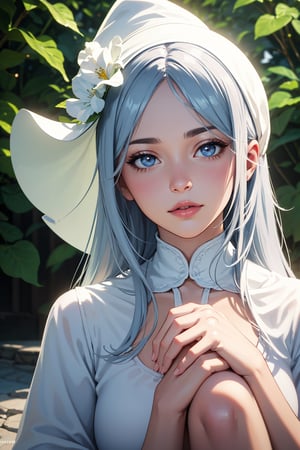 (best quality,4k,8k,highres,masterpiece:1.2),ultra-detailed,(realistic,photorealistic,photo-realistic:1.37),1girl,mature female,beautiful detailed eyes,beautiful detailed lips,extremely detailed eyes and face,long eyelashes,white witch hat,crimson red dress,sitting in an enchanting garden,illustration,graceful posture,golden ethereal glow,vibrant colors,soft lighting,peaceful atmosphere