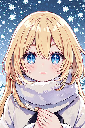 (best quality, 4k, 8k, highres, masterpiece:1.2), ultra-detailed, portrait, beautiful and smiling caucasian woman, cinematic, winter clothes, Ondas e Nuances, detailed symmetric hazel eyes, circular iris, vivid colors, winter scenery, soft snowflakes falling, icy breath, rosy cheeks, pure white background, subtle warm lighting, innocence and radiance, sparkling eyes, joyful expression, luxurious fur trim on the clothing, frosty winter air, subtle wind blowing through her hair, subtle hint of pink in her lips, elegant posture, confident stance, delicate snowflakes decorating her hair, long flowing blonde hair, wonder and serenity in her gaze, captivating beauty, snow-covered trees in the background, peaceful and enchanting winter scene.