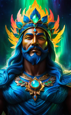 (best quality,8K,highres,masterpiece), ultra-detailed, (fantasy god with glowing aurora backlight), portrait of a fantasy god, radiating with an ethereal glow. The god's features are illuminated by a mesmerizing aurora that serves as a glowing backlight. The composition captures the divine and majestic aura, with intricate details emphasizing the god's otherworldly presence. The glowing backlight and the vibrant colors of the aurora add a mystical and enchanting atmosphere to the portrait, making the god appear both powerful and serene.