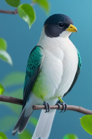 (best quality,8K,highres,masterpiece), ultra-detailed,photorealistic,bird, macro photography, looking at viewer,simple background,jewelry,gradient,bird,animal,green background,branch