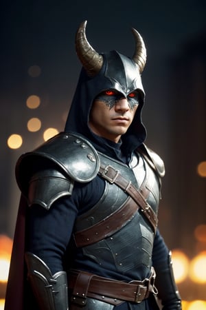 realistic, photo, film grain, black dragonborn, solo, red eyes, male, upper body, male focus, horns, cape, armor, glowing, glowing eyes, volumetrics dtx, (film grain, blurry background, blurry foreground, bokeh, depth of field, motion blur, realistic:1.3), ((masterpiece, best quality))