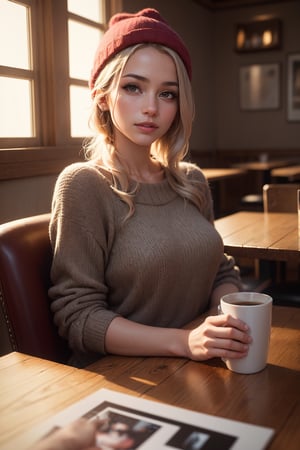 (best quality,4k,8k,highres,masterpiece:1.2),ultra-detailed,(realistic,photorealistic,photo-realistic:1.37),portrait,coffee shop,1girl,beautiful detailed eyes,beautiful detailed lips,extremely detailed eyes and face,long eyelashes,rainbow hair,beanie,sweater,jeans,sitting on chair,dynamic pose,indoors,vivid colors,soft lighting,wooden table,colorful cafe,hot beverage,steam rising from cup,casual attire,relaxed atmosphere,cozy ambiance,quiet background,bustling environment,comfortable seating,artistic expression,contemporary style,pleasant aroma,warm tones,positive energy,blurred background,subtle shadows,thoughtful expression,relaxed stance,natural posture,inviting setting,harmonious composition,stylish decor,modern furnishings,artistic details,homely feeling,serene moment,enjoying coffee,moment of solitude,cheerful personality,peaceful contemplation,tranquil experience