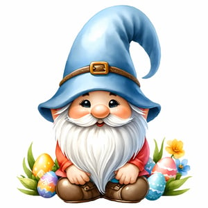 AiArtV,Happy Easter,colorful,easter theme,clipart, a gnome with a long beard and a hat on