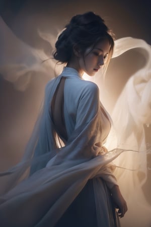 Double Exposure Style, Volumetric Lighting, a girl with Wrap top,arching her back,Traditional Attire,Artistic Calligraphy and Ink,, light depth, dramatic atmospheric lighting, Volumetric Lighting, double image ghost effect, image combination, double exposure style, looking_at_viewer, full body, long legs,

Undressed, front view, with large and voluptuous breasts, sexy and provocative ass