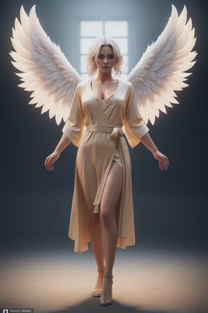 femaleangel with detailed flowing Roman robes, very pretty greek goddess, stunningly beautiful, alpha, attractive, dynamic poses ,4k, ultra hd, hyperrealism, trending on artstation, polished, beautiful, vibrant, photorealistic, backlight, white hair, 8k ultra hd, unreal engine 5, angel wings