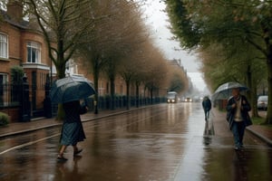 More Detail,raining,rainy day, WALKING DOWN A LONDON STREET IN THE RAIN HOLLAND PARK ROAD.