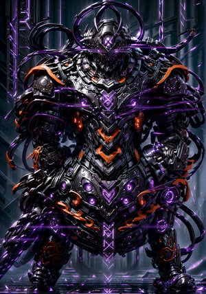 warrior of the aegis, in the style of hauntingly beautiful illustrations, anime-inspired characters, ((Black) and Purple), swirling vortexes, lit kid, dreamy atmosphere, close up, ((GlowingRunes_Purple) on Armor), Mecha warrior, Powerful Pose,