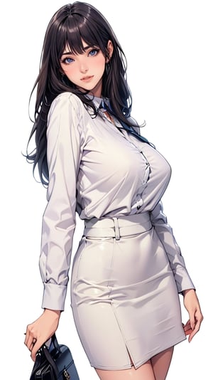 Office girl, beautiful, big breasts, white background1.5
