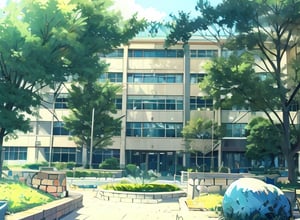 anime style, school, tree, campus background,high_school_girl,schmizu