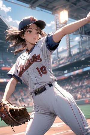 Anime baseball player in uniform throwing a ball, Highly detailed official artwork, Detailed digital anime art, Scope Murata and Artgerm, [4k Digital Art]!!, Clean detailed anime art, Artgerm and Atey Ghailan, Marin Kitakawa Fan art, best anime 4k konachan wallpapers, cinematic lighting, filters, 1girl, detailed face, beautiful detailed eyes, (big breasts 1.2), big ass, dynamic angles, fine and beautiful hair, extremely fine and beautiful cloth , perfect face, perfect eyes, perfect lips, (baseball uniform), (baseball cap), (cowboy shooting), zettai Ryouiki (baseball field), high-detailed, midway, high-detailed, (bouncing breasts 1.3)
,High detailed ,midjourney