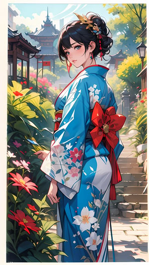 anime girl in a kimono outfit standing in a garden, artgerm and atey ghailan, beautiful character painting, onmyoji detailed art, palace , a girl in hanfu, artwork in the style of guweiz, ross tran style, extremely detailed artgerm, rossdraws sakimimichan, style of artgerm, style artgerm, outline ,midjourney,oda non
