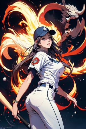 Anime baseball player in uniform swinging a baseball bat, Highly detailed official artwork, Detailed digital anime art, Scope Murata and Artgerm, [4k Digital Art]!!, Clean detailed anime art, Art germ and Atey Ghailan, Marin Kitakawa fan art, best animated 4k konachan wallpapers, movie lights, filters, 1girl, detailed face, beautiful and detailed eyes, (big breasts 1.2), big ass, dynamic angles, delicate and beautiful hair, extremely detailed and beautiful cloth, perfect face, perfect eyes, perfect lips, (baseball uniform), (baseball cap), (cowboy shooting), zettai Ryouiki (baseball field), high-detailed, midway, high-detailed, (bouncing breasts 1.3), silhouette
