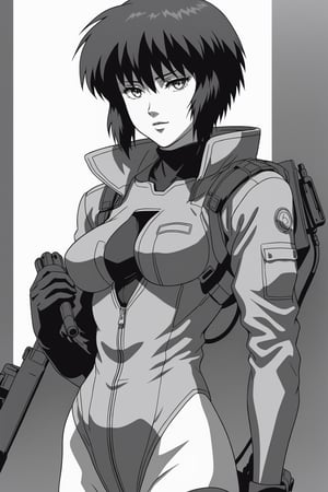 motoko kusanagi , full_body,  ,more detail, grey scale, , monochrome, XL,Leonardo Style, detailed_eyes,more detail XL